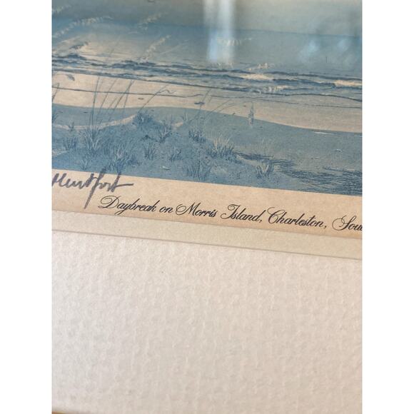 Jean Claude de Montfort Vintage Signed Framed Print Daybreak on Morris Island SC - Picture 7 of 8